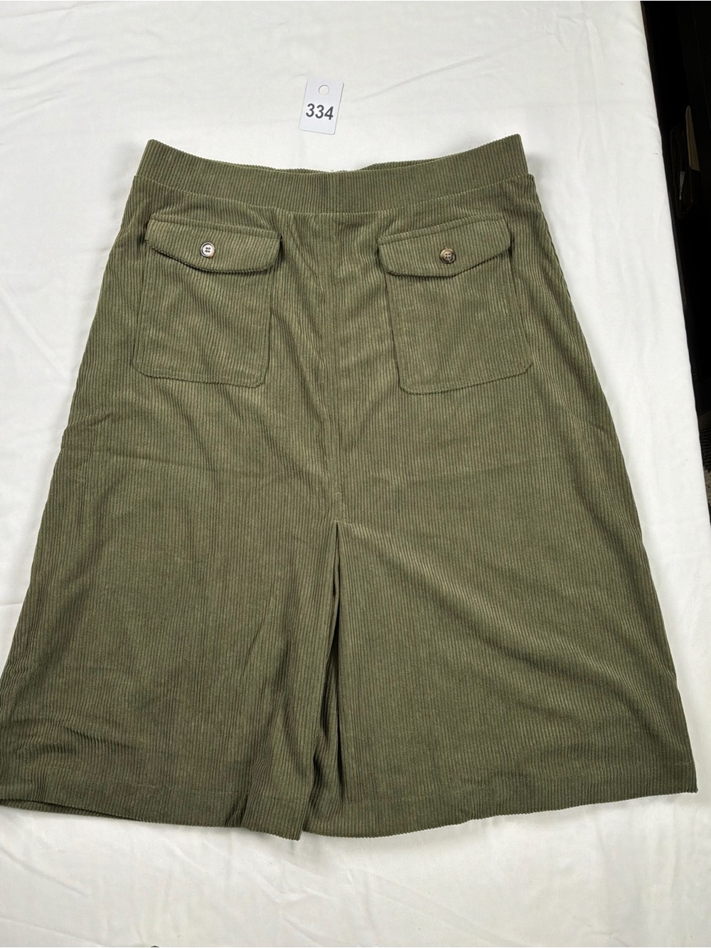 HALARA Olive Green Midi Corduroy Skirt with Front Flap Pockets